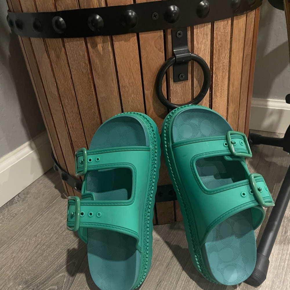 Coach Teal Platform Sandals
